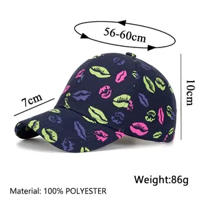 Unisex baseball cap with vibrant neon lip print on dark background for outdoor sun protection
