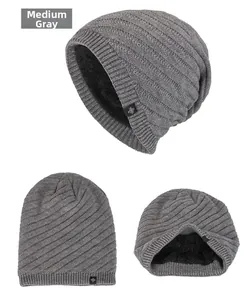 Detailed views of knit beanie with warm fleece lining and subtle snowflake tag detail