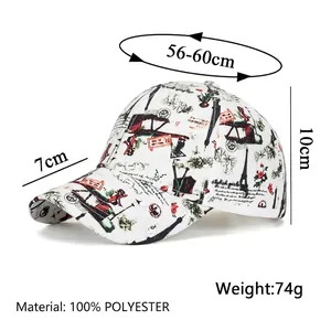 Fashionable baseball cap with vintage Eiffel Tower print and adjustable head circumference