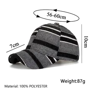 Berretto da baseball a righe stile britannico nero e grigio con misure dettagliate