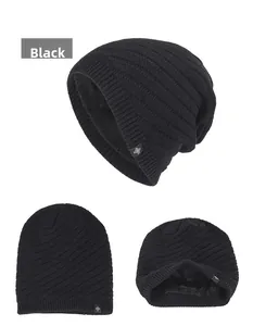 Macro detail of winter knit beanie with warm black fleece lining and ribbed texture