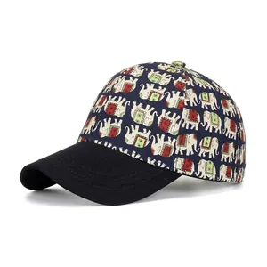 Berretto da Baseball con Stampa Etnica di Elefante Protezione Solare in Poliestere Tesa Curva Moda Outdoor Cappello da Viaggio Regolabile Uomo Donna