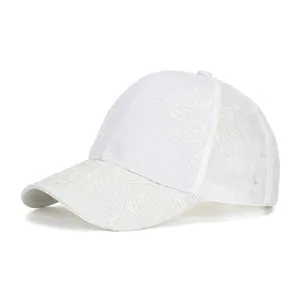Women Summer Lace Mesh Breathable Baseball Cap Floral Pattern Sun Protection Adjustable Outdoor Fashion White Polyester Hat