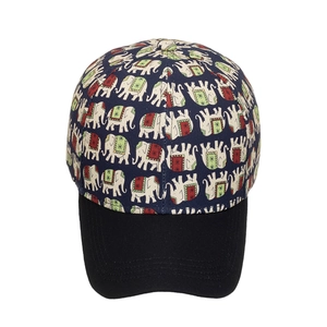 Berretto da baseball unisex con motivi di elefanti blu navy e tesa nera per protezione solare