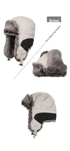 Detail of beige winter earflap hat showing adjustable buckle and dual-wear styles