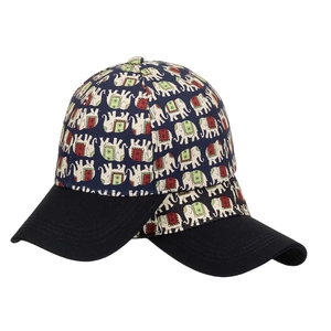 Cappellino da baseball con doppia visiera blu navy con stampa di elefanti etnici
