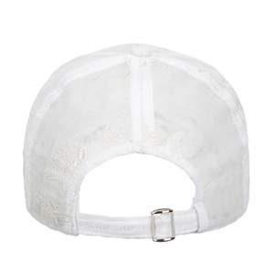 Breathable white lace baseball cap with floral embroidery and adjustable metal buckle