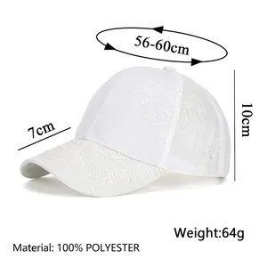 White floral lace embroidered baseball cap for women with breathable mesh and 100% polyester