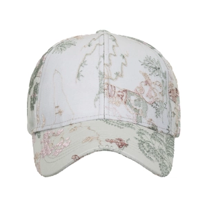 Elegant floral embroidered baseball cap for women in beige with a stylish curved brim