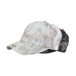 Elegant baseball cap with vintage mountain landscape embroidery in black and white styles