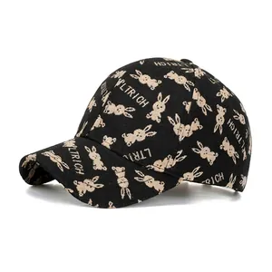 Fashion Rabbit Letter Printed Baseball Cap For Women Men Polyester Adjustable Sun Protection Curved Brim Casual Hat
