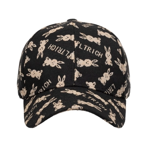 Black baseball cap with rabbit pattern and LTRICH jacquard print in a trendy casual style