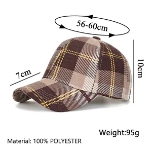 British plaid baseball cap in brown and beige polyester with adjustable 56-60cm strap