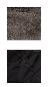 Detail of soft faux fur lining and black quilted polyester fabric for warmth