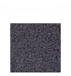 Close-up of thick charcoal grey sherpa fleece fabric showing the curly boucle texture