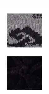 Close-up detail of knitted wave pattern fabric with warm black fleece lining texture