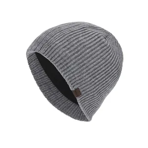 Men Winter Warm Knitted Beanie Hat Fleece Lined Thick Ribbed Cuff Skull Cap Outdoor Thermal Solid Color Accessory