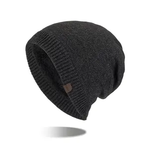 Men's Winter Beanie Hat With Thick Fleece Lining Warm Knit Cuffed Slouchy Beanie Solid Color Outdoor Cold Weather Protection Cap For Adult