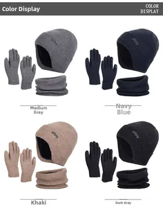 Winter 3-piece knit set color options including beanie scarf and gloves with fleece lining