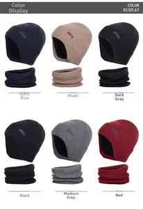 Winter knit beanie and neck warmer set available in navy, khaki, gray, black, and red colors