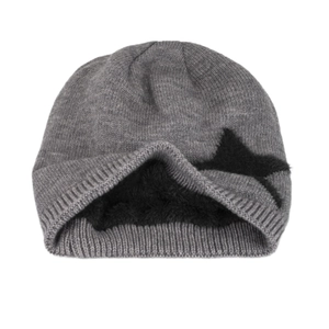 Bonnet en tricot d'hiver pour hommes avec motif d'étoile et doublure polaire épaisse gris foncé