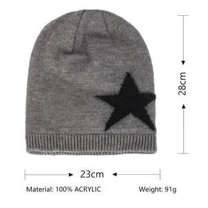 Bonnet en maille gris avec étoile noire et doublure polaire chaude pour hommes