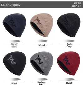 Winter thermal knit beanie collection showing six colors with geometric patterns