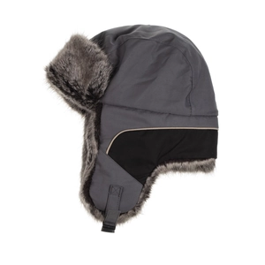 Winter thermal earflap hat with fleece lining and windproof fabric in dark grey