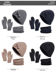 Winter knit hat set with neck warmer and touchscreen gloves in four neutral colors