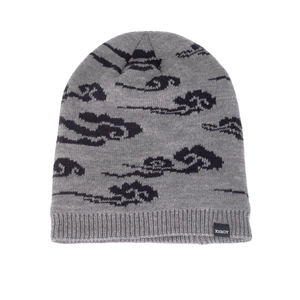 Men's winter knit beanie hat with auspicious cloud patterns and warm fleece lining