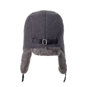 Winter thermal trapper hat with thick fleece lining and adjustable faux leather strap