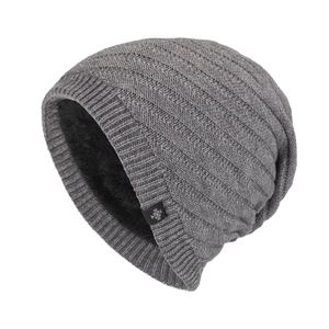 Winter thermal knit beanie hat for men featuring warm fleece lining and snowflake logo