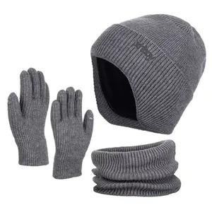 Winter Warm Knit Hat Neck Warmer And Gloves Fleece Lined Thick Ribbed Outdoor Thermal Accessories For Men Women