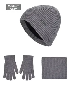 Dreiteiliges Winter-Strickset in Heidegrau mit Thermo-Fleece-Futter und Rippenstruktur