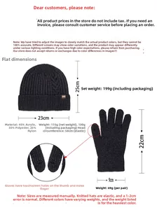 Detail of knitted winter set with touch screen gloves and thermal acrylic material