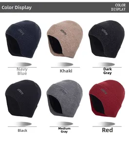 Six colors of knit ear flap beanies with embroidery for winter thermal protection