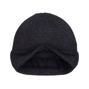 Men's dark grey ribbed knit beanie with warm fleece lining for winter outdoor comfort