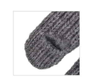 Close-up of deep grey knit texture showing thick cable pattern and soft fleece lining
