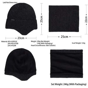 Men's winter knit beanie and neck warmer set with warm fleece lining and elastic fit