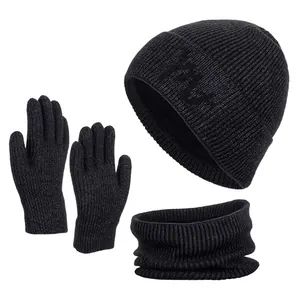 Winter Knitted Beanie Hat Ribbed Scarf And Touchscreen Gloves For Men Women Warm Fleece Lined Neck Warmer Outdoor Accessory