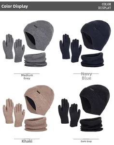 Winter thermal set including knit beanie, neck warmer, and gloves in four classic colors