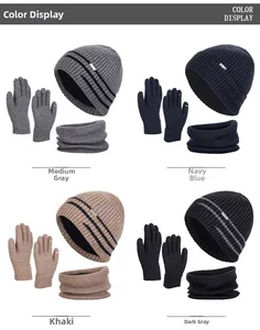 Winter knit set collection including beanie hat, neck warmer and touchscreen gloves in four colors