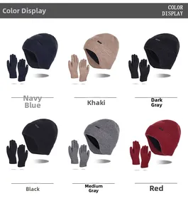 Detailed color display of rib-knit winter beanies and touchscreen glove sets in six shades