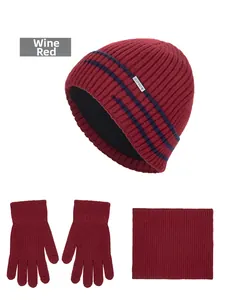Close-up detail of wine red winter knit set with thick thermal fleece lining texture