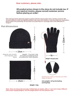 Three-piece winter knit set with beanie, scarf, and touch-screen gloves in dark grey