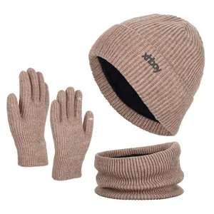 Winter Warm Gestrickte Beanie Mütze Halswärmer Und Touchscreen Handschuhe Set Fleece Gefüttert Rippenstrick Set Damen Herren