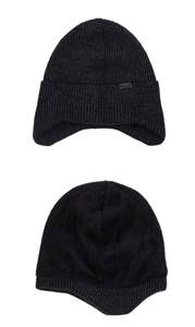 Detail of warm winter hat with thick fleece lining and durable ribbed knit texture