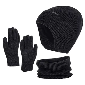 Winter Knitted Beanie Hat Scarf And Touchscreen Gloves 3 Piece Set Fleece Lined Warm Ribbed Thermal Set For Men Women