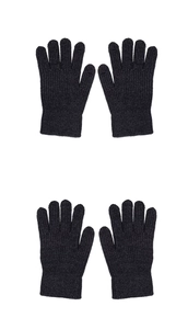 Detail of black knitted gloves with textured stripe pattern on a clean white background