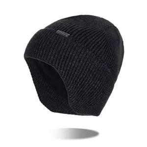 Winter Warm Knit Beanie Hat For Men Women Outdoor Windproof Earflap Hat With Plush Lining And Metal Decor